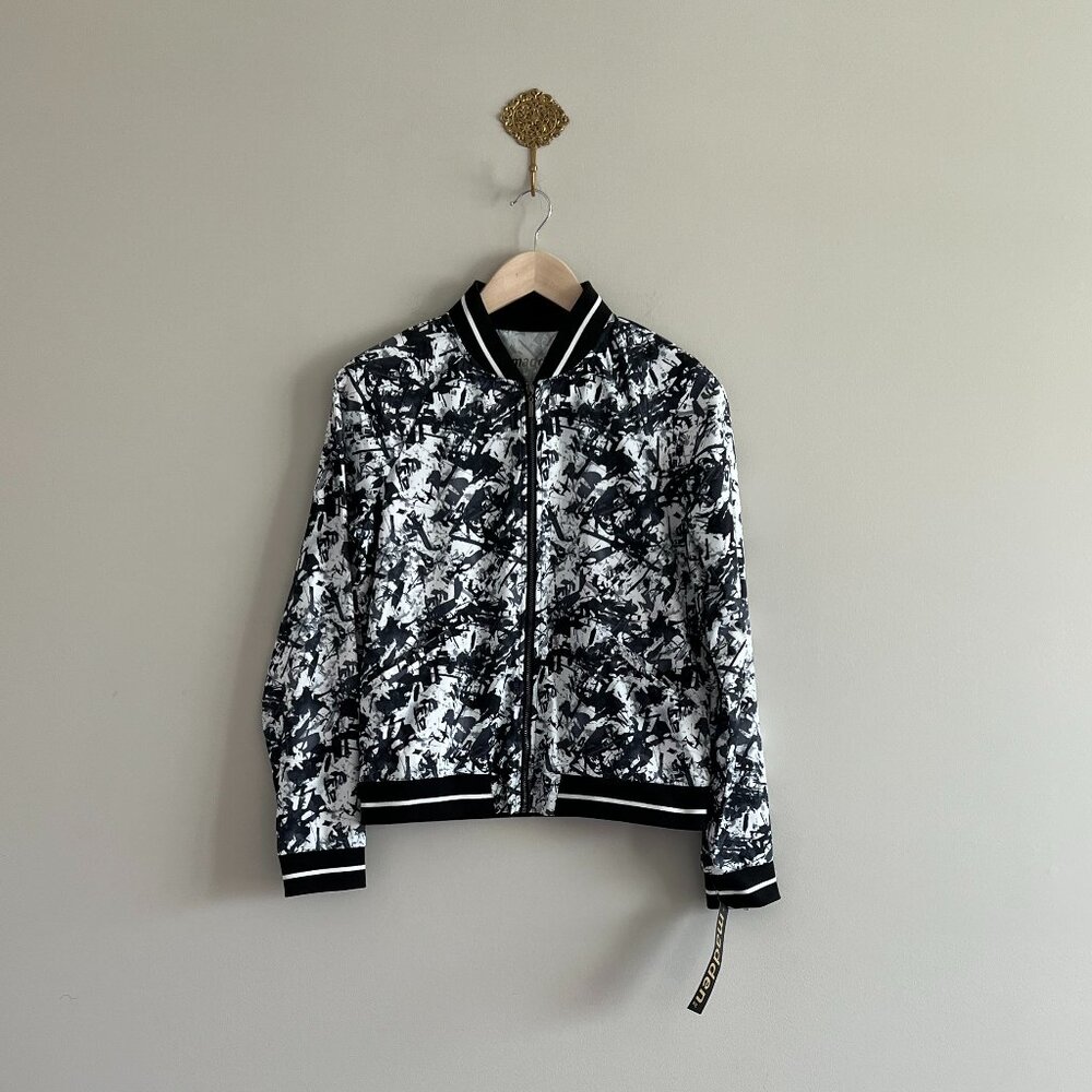 NWT Madden NYC Abstract Print Bomber Jacket Black White Medium
